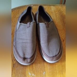 OluKai Brown and Tan Slip-On Loafers